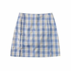 Women Split Details Plaid Mini Skirt with Under Shorts Mini Skirt In Check - blue / M Find Epic Store
