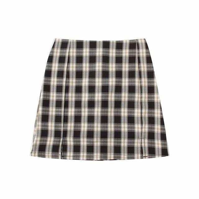 Women Split Details Plaid Mini Skirt with Under Shorts Mini Skirt In Check - Black / M Find Epic Store