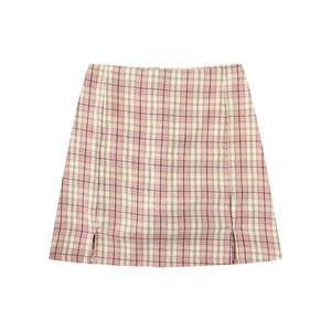 Women Split Details Plaid Mini Skirt with Under Shorts Mini Skirt In Check - Pink / L Find Epic Store