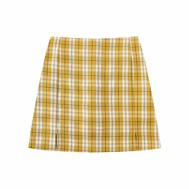 Women Split Details Plaid Mini Skirt with Under Shorts Mini Skirt In Check - Yellow / S Find Epic Store