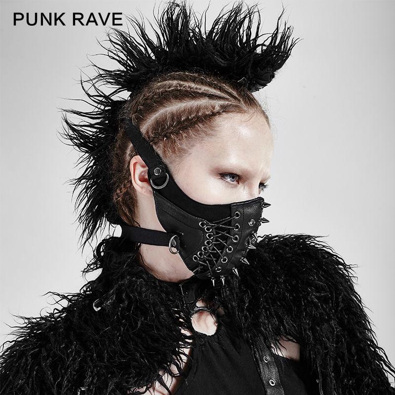 Punk Rave Women Punk Mask Rock Rivet Leather Motobike Mask Party Lace Up Personality Mask - Find Epic Store