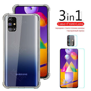for samsung m31s case 3in1 transparent case for samsung galaxy m31s m 31s m317f tempered glass camera lens phone cover coque - Find Epic Store