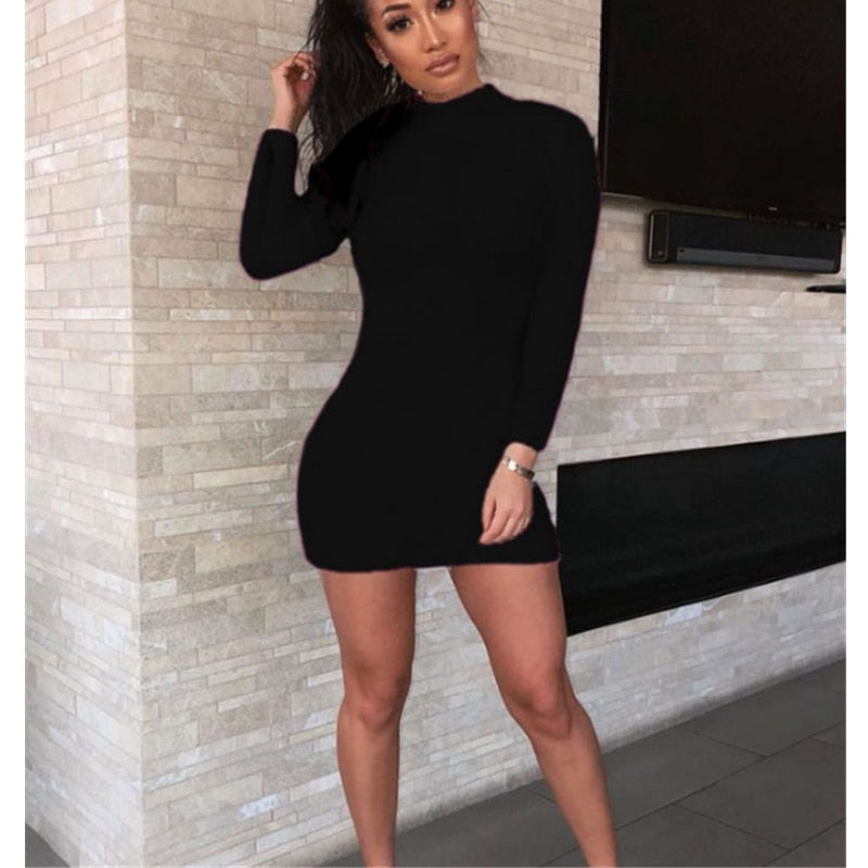 Imcute Women Turtleneck Knitted Bodycon Long Sleeve Mini Dress - Find Epic Store