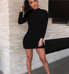 Imcute Women Turtleneck Knitted Bodycon Long Sleeve Mini Dress - Black / L / United States Find Epic Store