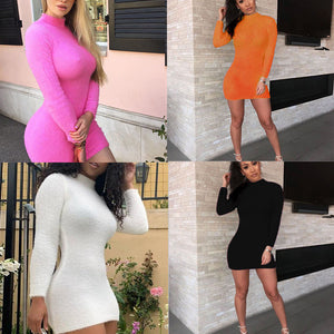Imcute Women Turtleneck Knitted Bodycon Long Sleeve Mini Dress - Find Epic Store