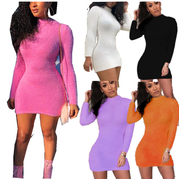 Imcute Women Turtleneck Knitted Bodycon Long Sleeve Mini Dress - Find Epic Store