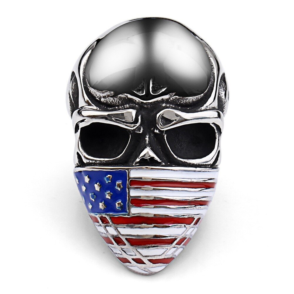 FDLK Retro Flag Stars and Stripes Mask Masked Skull Men's Epoxy Locomotive Punk Ring Classic Flag Ring Size 7-14 - Find Epic Store
