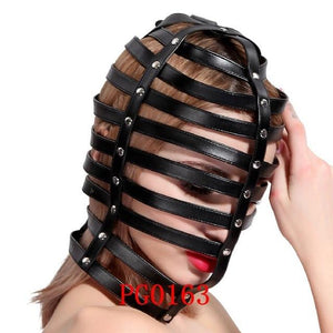 Leather Mask Head Harness Unisex Hood Mask for Women Sexy Cage Body Crop Gothic Punk Metal Rivet Hollow Out Cosplay Paryty Rave - PG0163 / One Size Find Epic Store