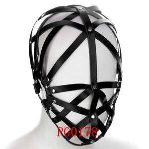 Leather Mask Head Harness Unisex Hood Mask for Women Sexy Cage Body Crop Gothic Punk Metal Rivet Hollow Out Cosplay Paryty Rave - PG0178 / One Size Find Epic Store