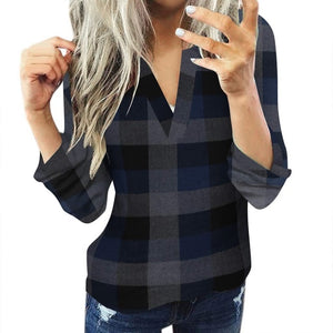 Women Casual Cotton Long Sleeve Plaid Shirt - Blue / S / United States Find Epic Store