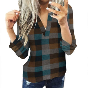 Women Casual Cotton Long Sleeve Plaid Shirt - Brown / XL / United States Find Epic Store