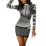 Women Long Sleeves Striped Printed Mini Dress - Black / XL / United States Find Epic Store