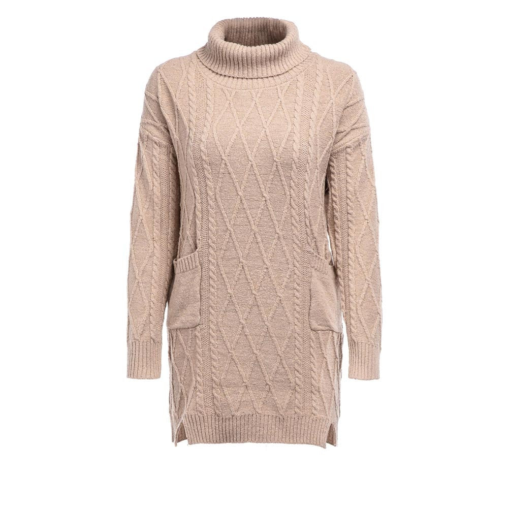 Turtleneck Warm Long Sleeve Pocket Sexy Mini Dress - Find Epic Store