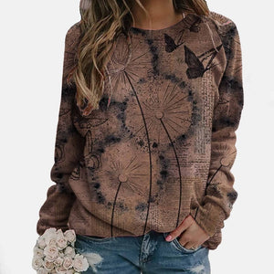 Women Fashion O-neck Flower Butterfly T-shirt - Brown / M / United States Find Epic Store