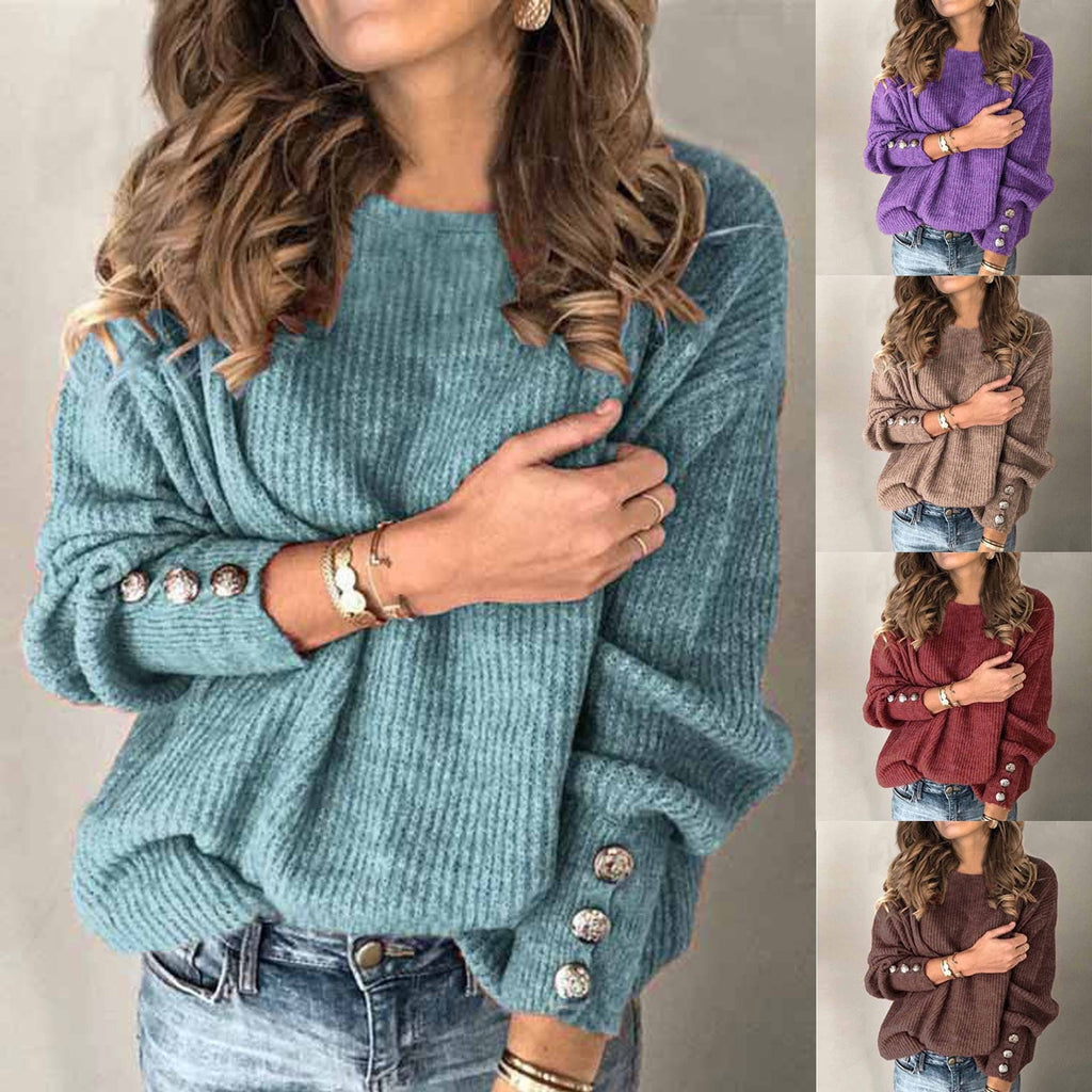 Women's Fashion Solid Color Pullover Round Neck - Find Epic Store