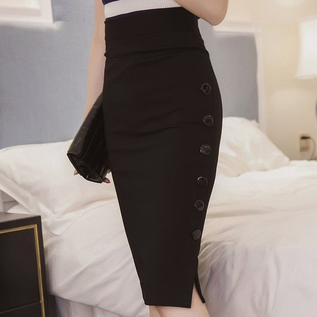 Ladies High Waist Button Skirt - Black / 4XL / United States Find Epic Store