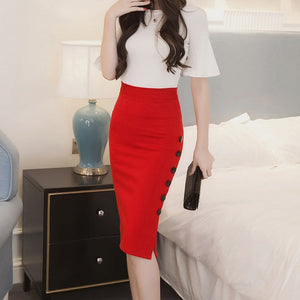 Ladies High Waist Button Skirt - Red / M / United States Find Epic Store