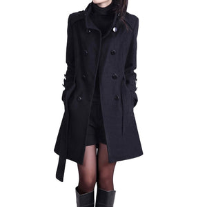 Women Fashion Long Sleeve Button Coat With Belt - Black / XXL / United States Find Epic Store