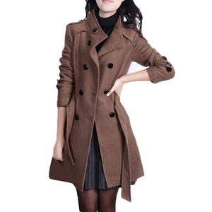 Women Fashion Long Sleeve Button Coat With Belt - Coffee / XXL / United States Find Epic Store