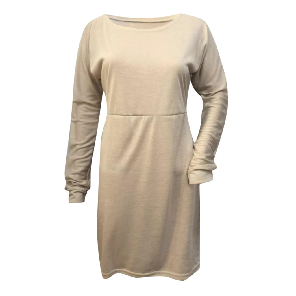One word collar Sweatshirt Long Sleeve Mini Dress - Find Epic Store