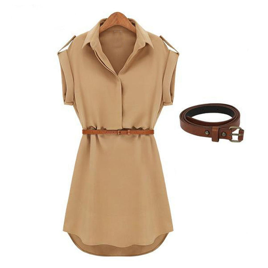 Ladies Short Sleeve Loose Dress With Belt - Find Epic Store
