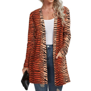 Casual Leopard Printed Cardigans Long Sleeve Cover Up With Pockets - Orange / M / United States Find Epic Store