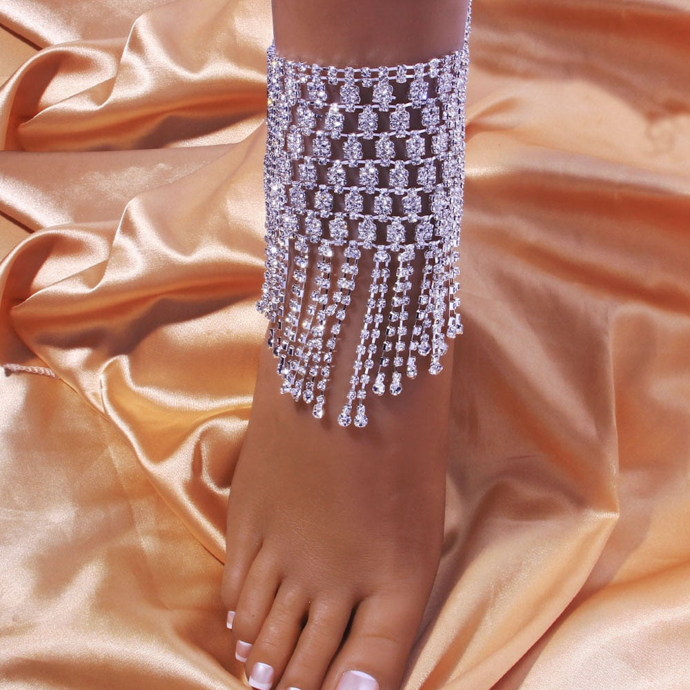 Fashion Long Tassel Crystal Ankle Bracelet - Find Epic Store