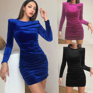 Women Small Crowd Style Plush Mid Waist O-neck Dress - Find Epic Store