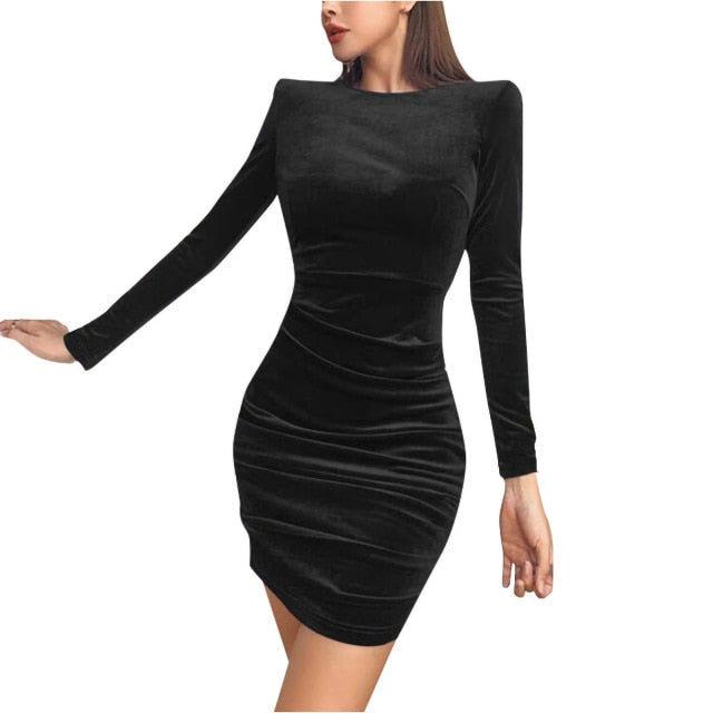 Women Small Crowd Style Plush Mid Waist O-neck Dress - Black / S / United States Find Epic Store