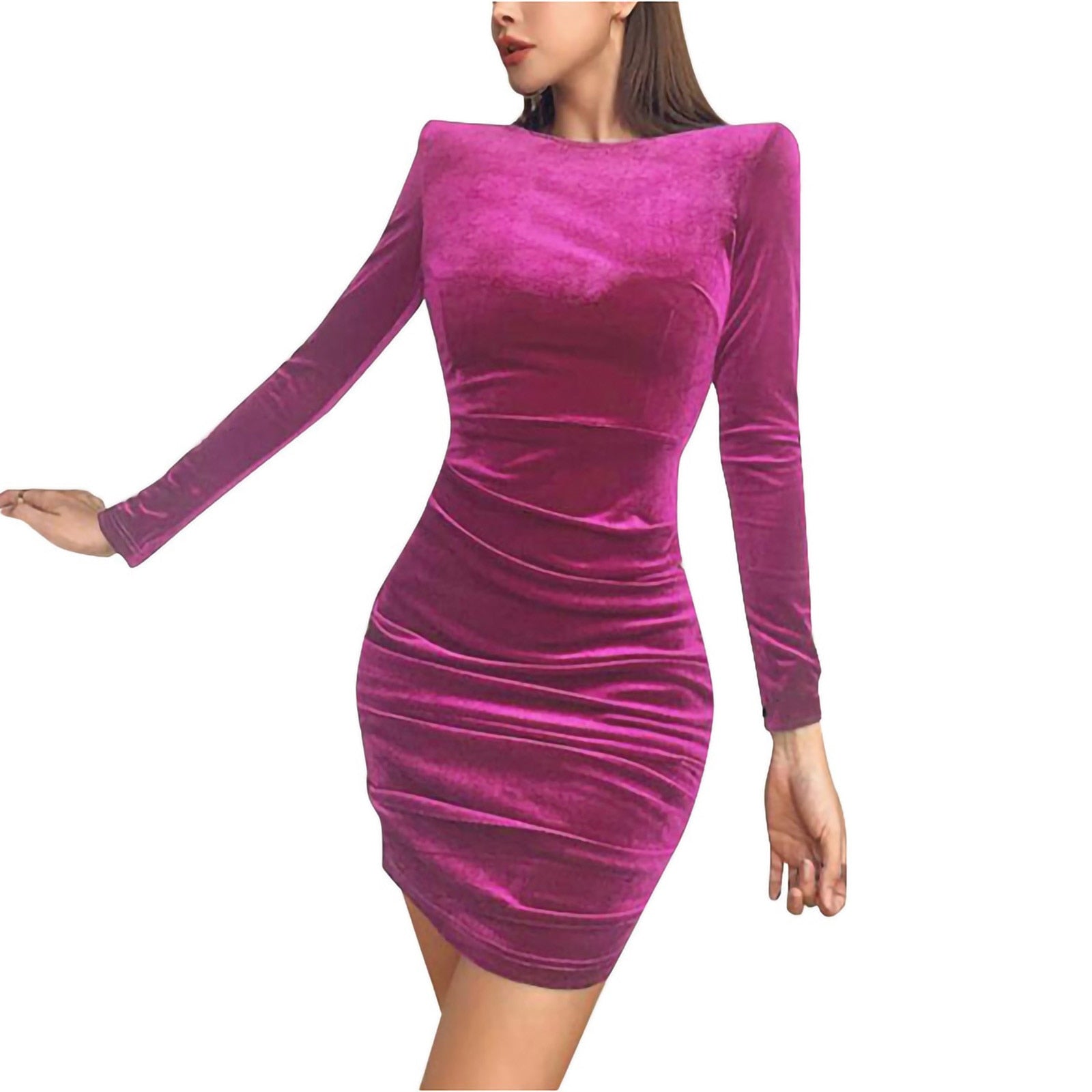 Women Small Crowd Style Plush Mid Waist O-neck Dress - Find Epic Store
