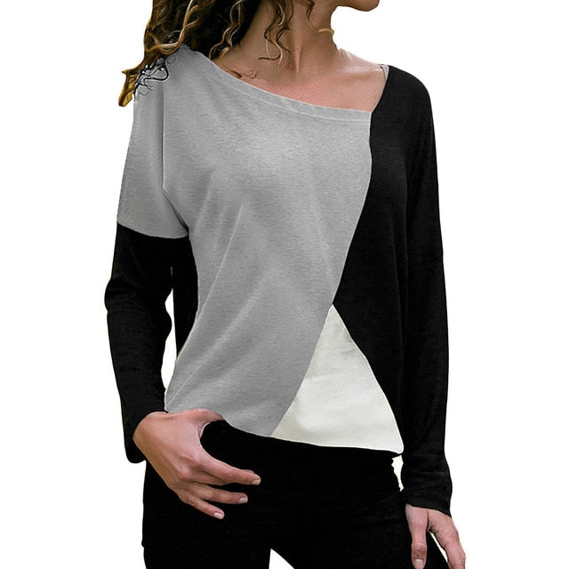 Top Patchwork Color Matching O-neck Long-sleeved T-shirt - Black / S / United States Find Epic Store