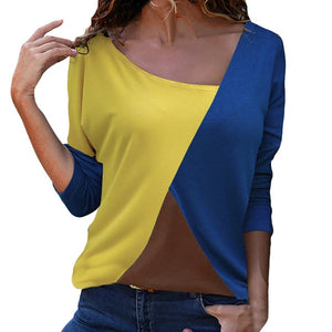 Top Patchwork Color Matching O-neck Long-sleeved T-shirt - Blue / XL / United States Find Epic Store