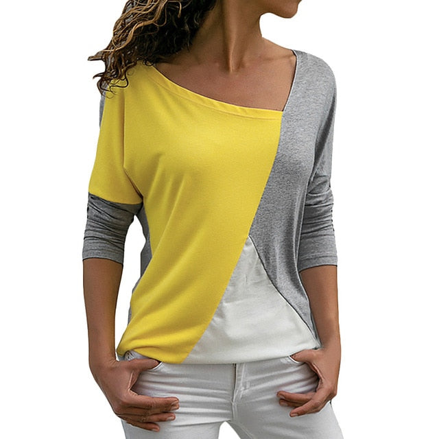 Top Patchwork Color Matching O-neck Long-sleeved T-shirt - Gray / S / United States Find Epic Store