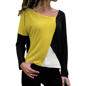 Top Patchwork Color Matching O-neck Long-sleeved T-shirt - Yellow / S / United States Find Epic Store