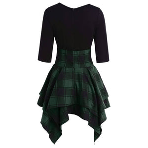 Fashionable Women's Casual O-neck Lace Tartan Mini Dress - Green / M / United States Find Epic Store