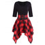 Fashionable Women's Casual O-neck Lace Tartan Mini Dress - Red / L / United States Find Epic Store
