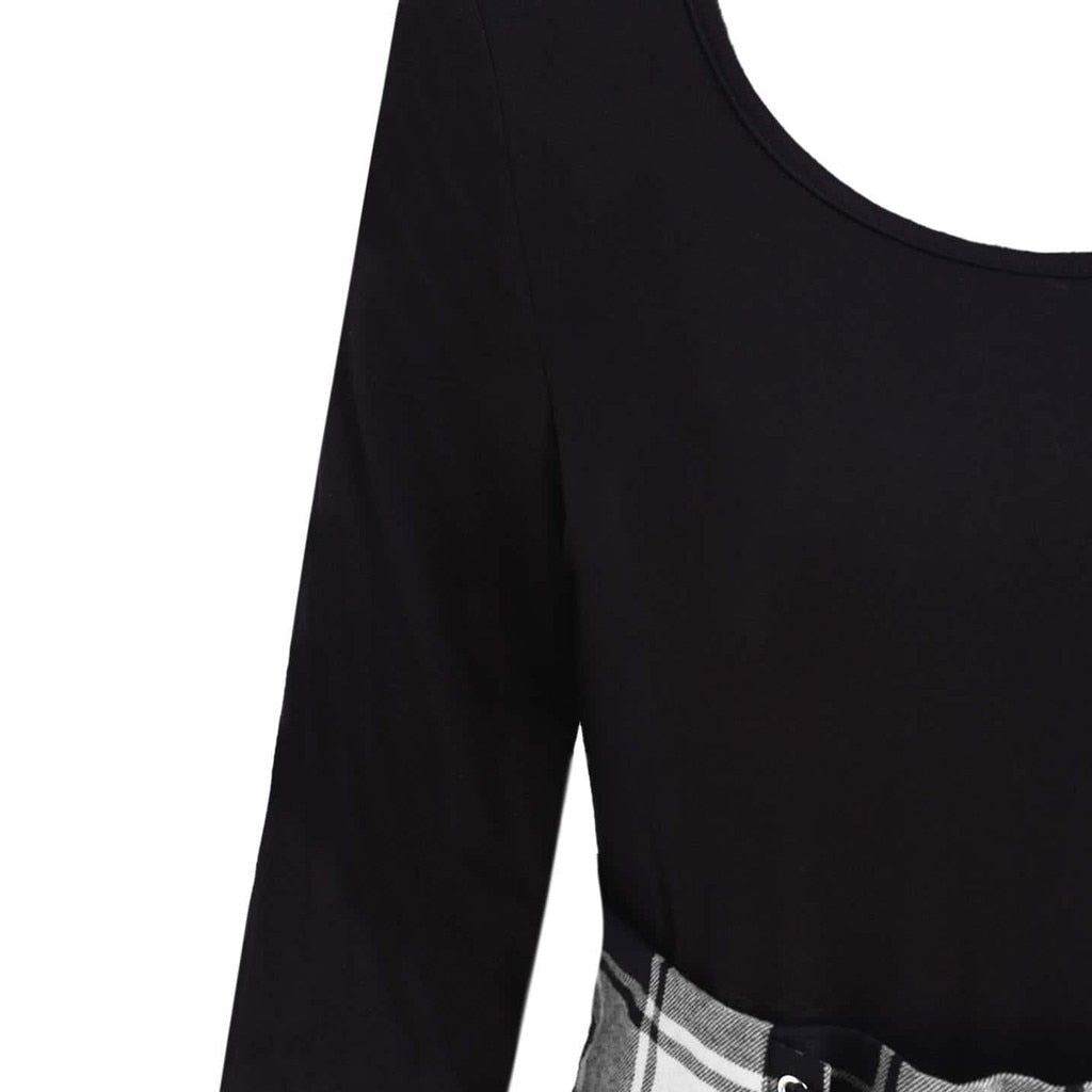Fashionable Women's Casual O-neck Lace Tartan Mini Dress - Find Epic Store