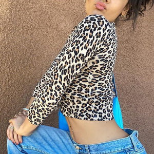 Y2K Style Leopard Printing Button Front Crop Tops - Find Epic Store