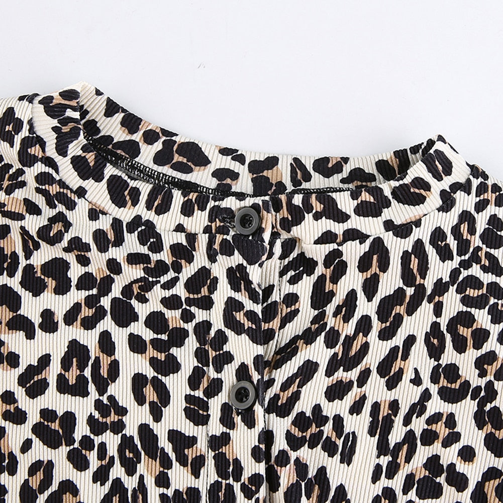 Y2K Style Leopard Printing Button Front Crop Tops - Find Epic Store