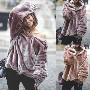 Womens Fluffy Long Sleeve Hooded Sweatshirt - Find Epic Store