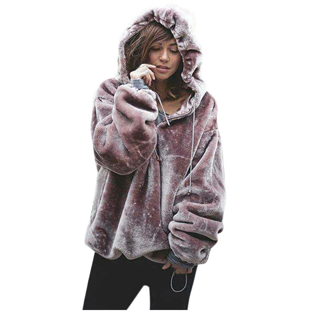 Womens Fluffy Long Sleeve Hooded Sweatshirt - Find Epic Store