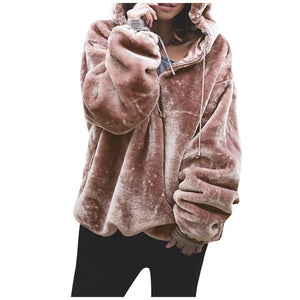 Womens Fluffy Long Sleeve Hooded Sweatshirt - Find Epic Store