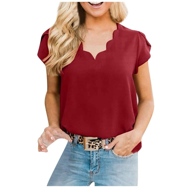 Women Pullover Solid Color V-neck T-shirt - Red / XL / United States Find Epic Store