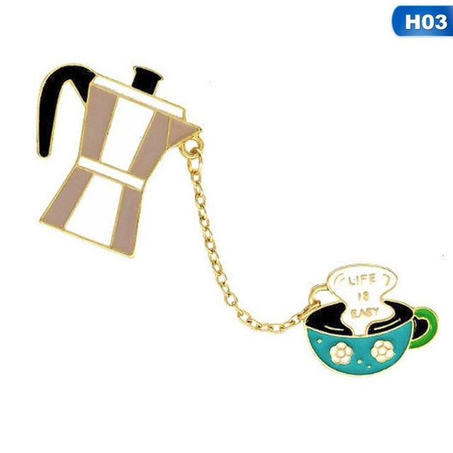 Enamel Coffee Beer Red Wine Juice Drinks Brooches - 3 / United States Find Epic Store