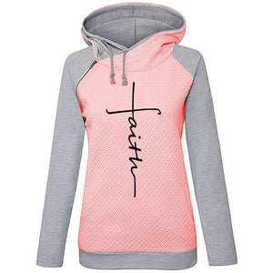 Autumn Winter Patchwork Hoodies Sweatshirts Women Faith Cross Embroidered Long Sleeve Sweatshirts Female Warm Pullover Tops - Pink / XL Find Epic Store