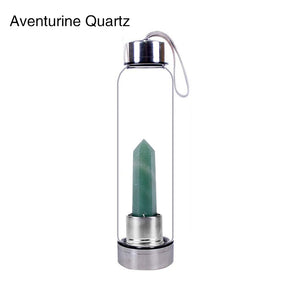 Natural Quartz Gemstone Glass Water Bottle - aventurine Find Epic Store